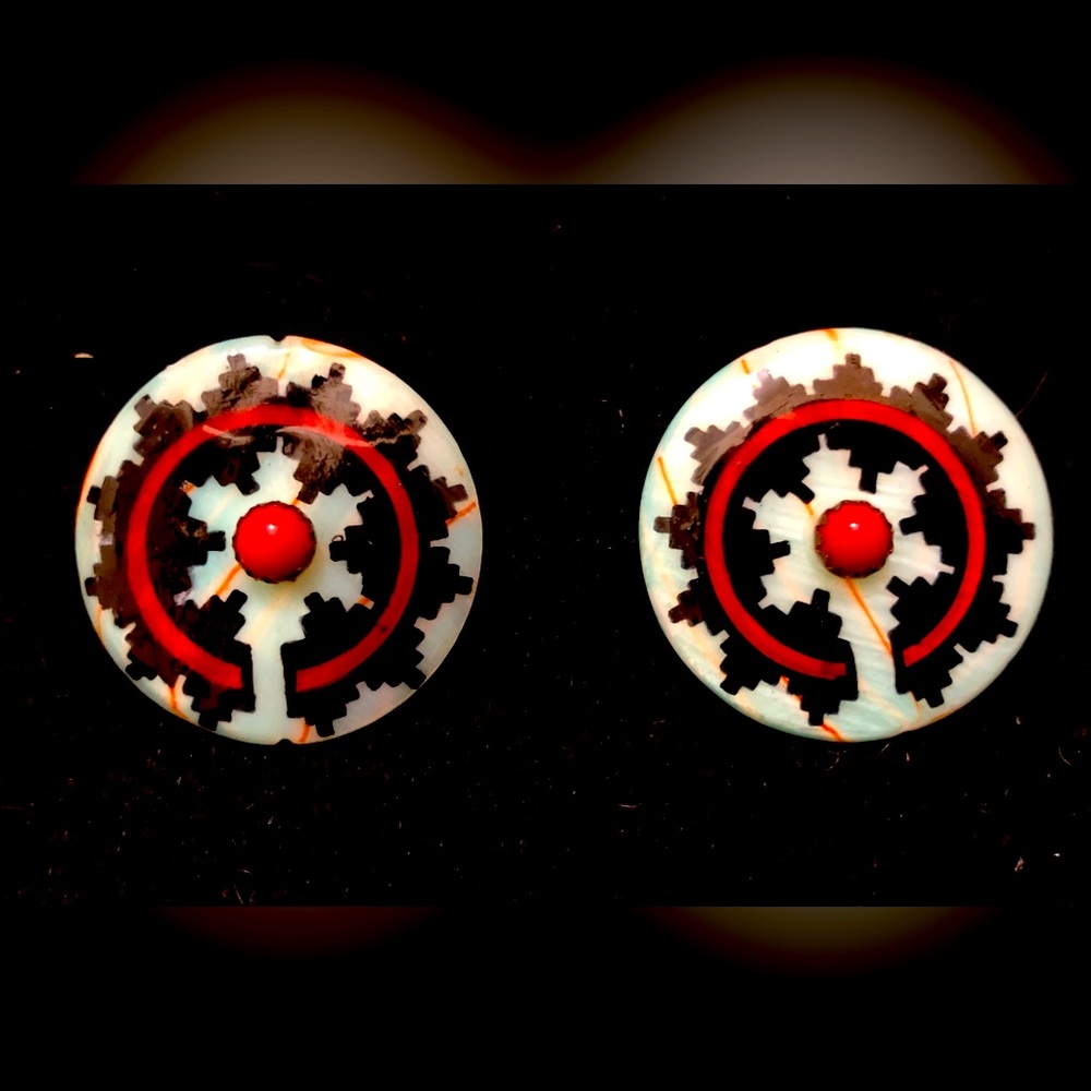 Beautiful Handmade Navajo Coral and Shell Basket Design Earrings
